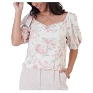 Black Tape Linen Blend Sweetheart Neck Floral Top Large